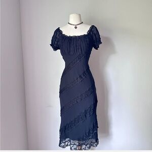 Sue Wong Black Lace Midi Dress